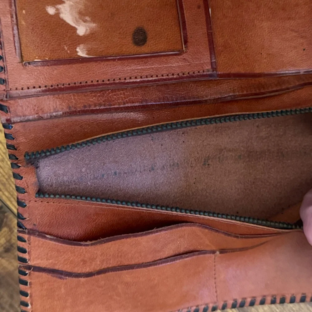 Hand Tooled‎ Brown Leather Aztec Calendar Long Wallet